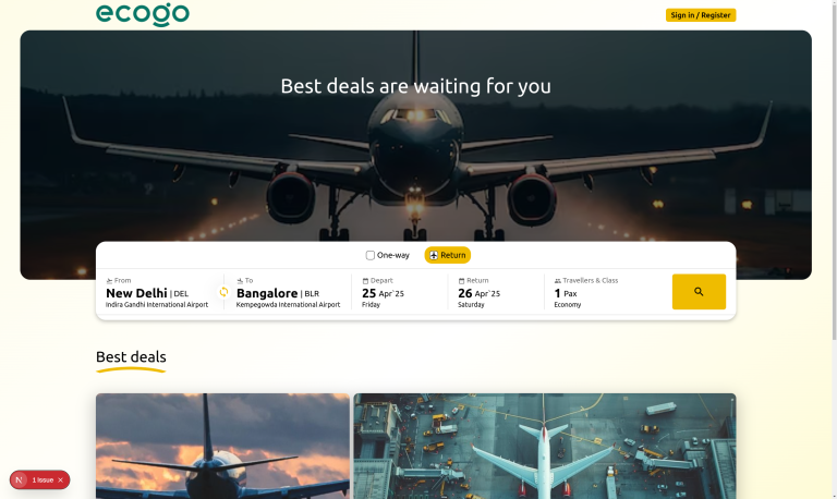 Flight booking portal interface for B2B and B2C travel agencies